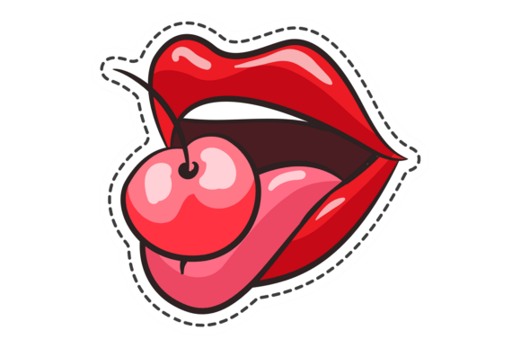 Cherry in Female Mouth: A Bold Design for Embroidery