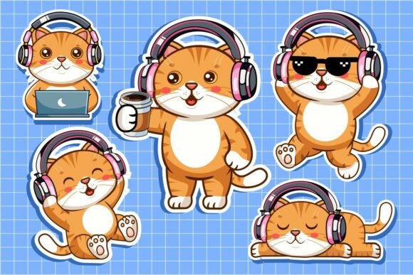 Cute Cat with Headphones Sticker Set: A Designer's Review