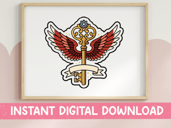 Winged Key Tattoo Style Sticker: A Designer's Review